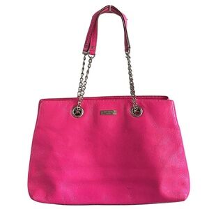 Vintage KATE SPADE New York Leather Tote Shoulder Bag Neon Pink Large
